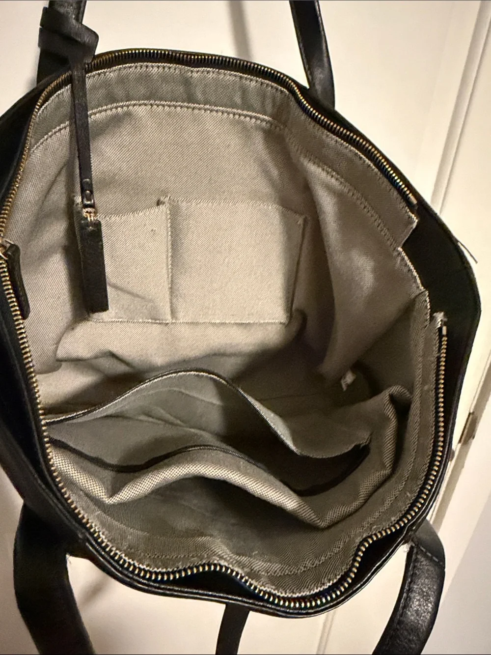 Vince Camuto Black Pebbled Leather Tote with Gold Logo